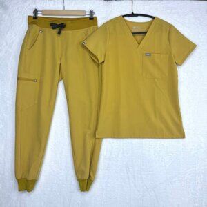 Figs Scrub Set Light Gold Catarina One-Pocket Top XXS Zamora Jogger Pants XSP